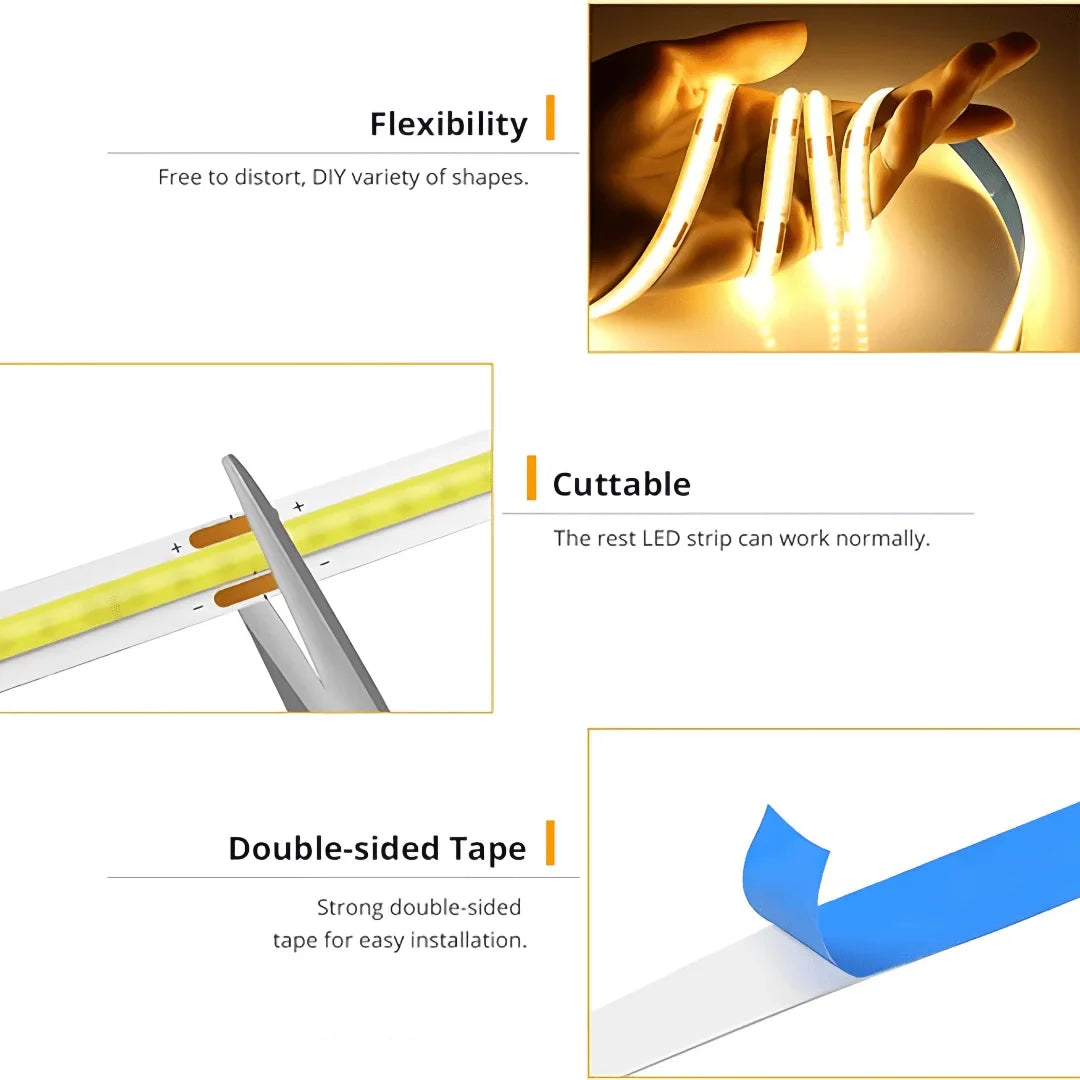 5V USB LED COB Touch Dimmer Light Strip - Flexible Diode Tape